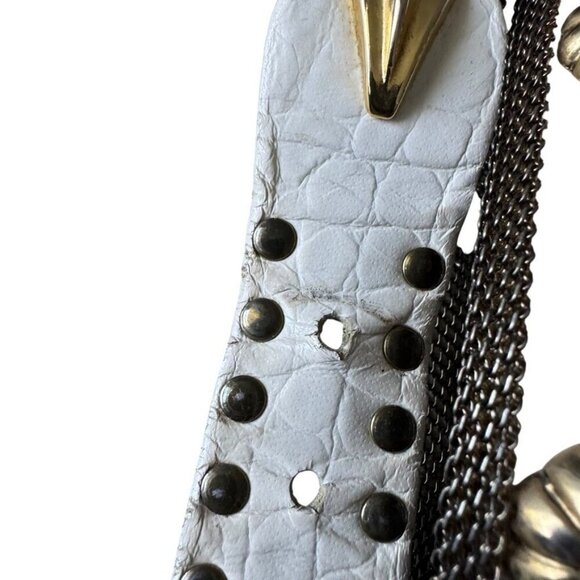 Vintage Sand Castle NY white leather belt studded studs embellished womens med - Picture 12 of 14